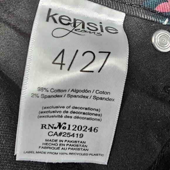 Kensie Black Floral Boho Distressed Grunge Hippie Slim Ankle Jeans 4/27 - Picture 10 of 12